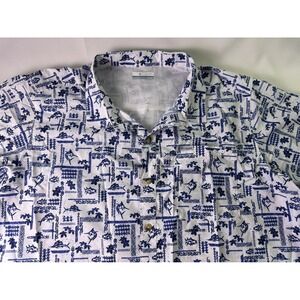 Columbia PFG Performance Fishing Gear‎ Men's 1X Blue White Fish AOP S/S Shirt